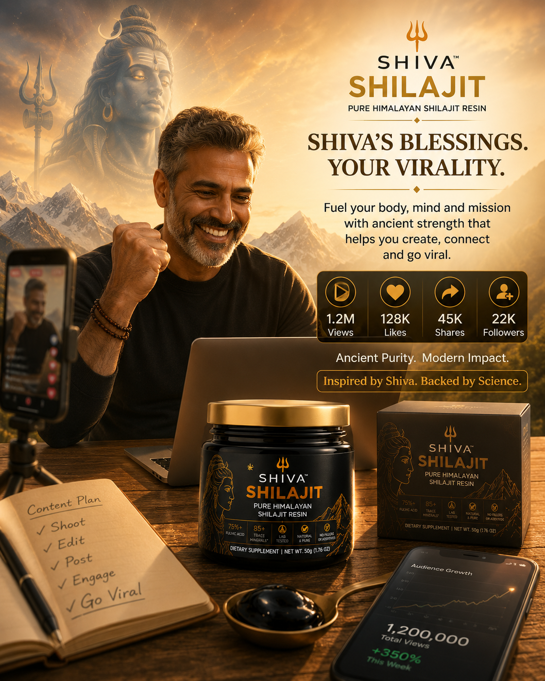 SHIVA 🔱 Shilajit, 100% Pure Himalayan Shilajit 85+ Trace Minerals 75%+ Fulvic Acide