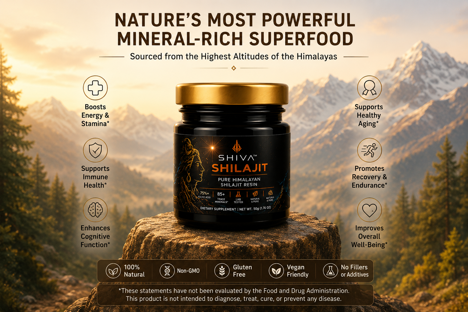 SHIVA 🔱 Shilajit, 100% Pure Himalayan Shilajit 85+ Trace Minerals 75%+ Fulvic Acide