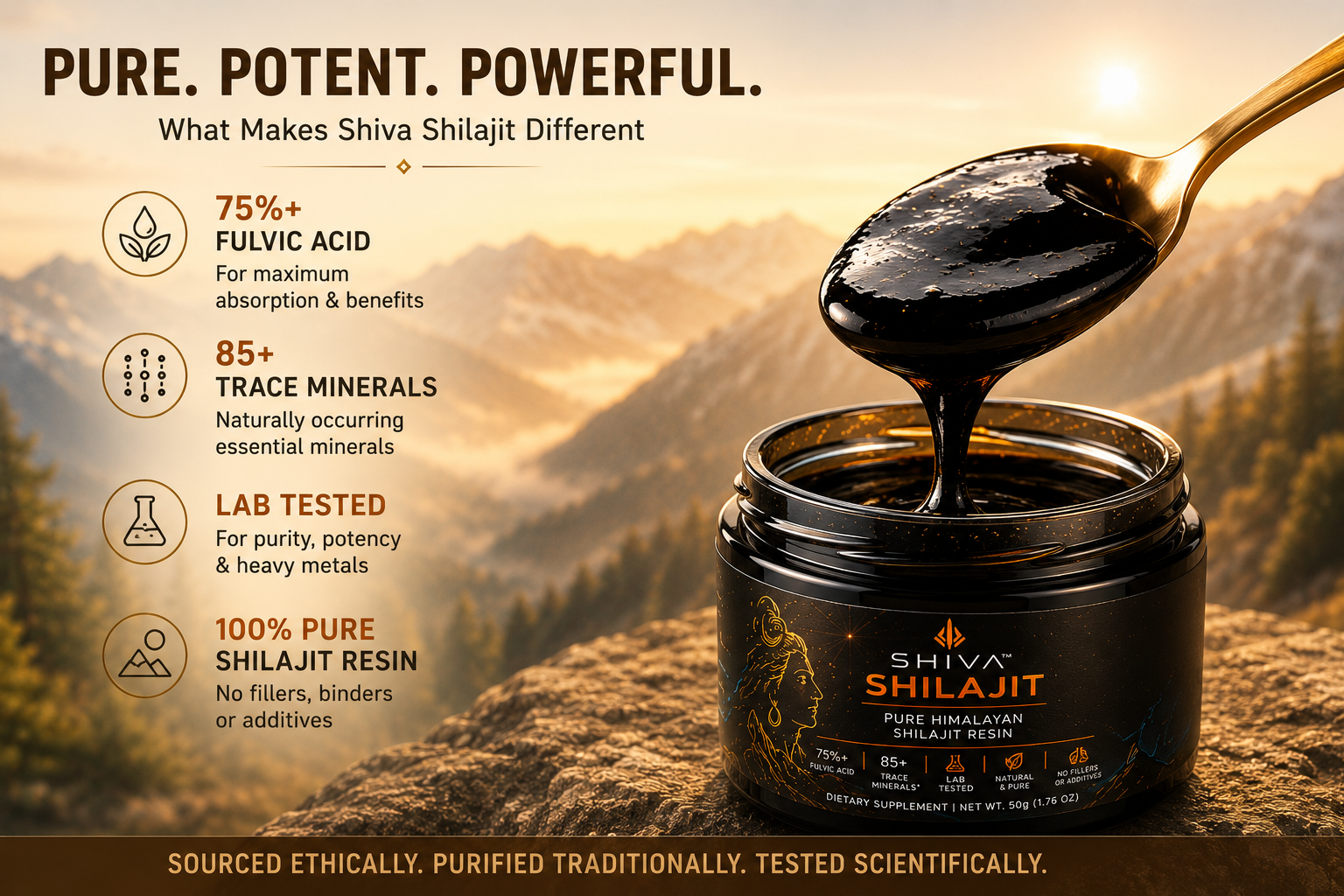 SHIVA 🔱 Shilajit, 100% Pure Himalayan Shilajit 85+ Trace Minerals 75%+ Fulvic Acide